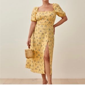Reformation Yellow Floral Linen Puff Sleeves
Slit Jacqueline Midi Dress 4